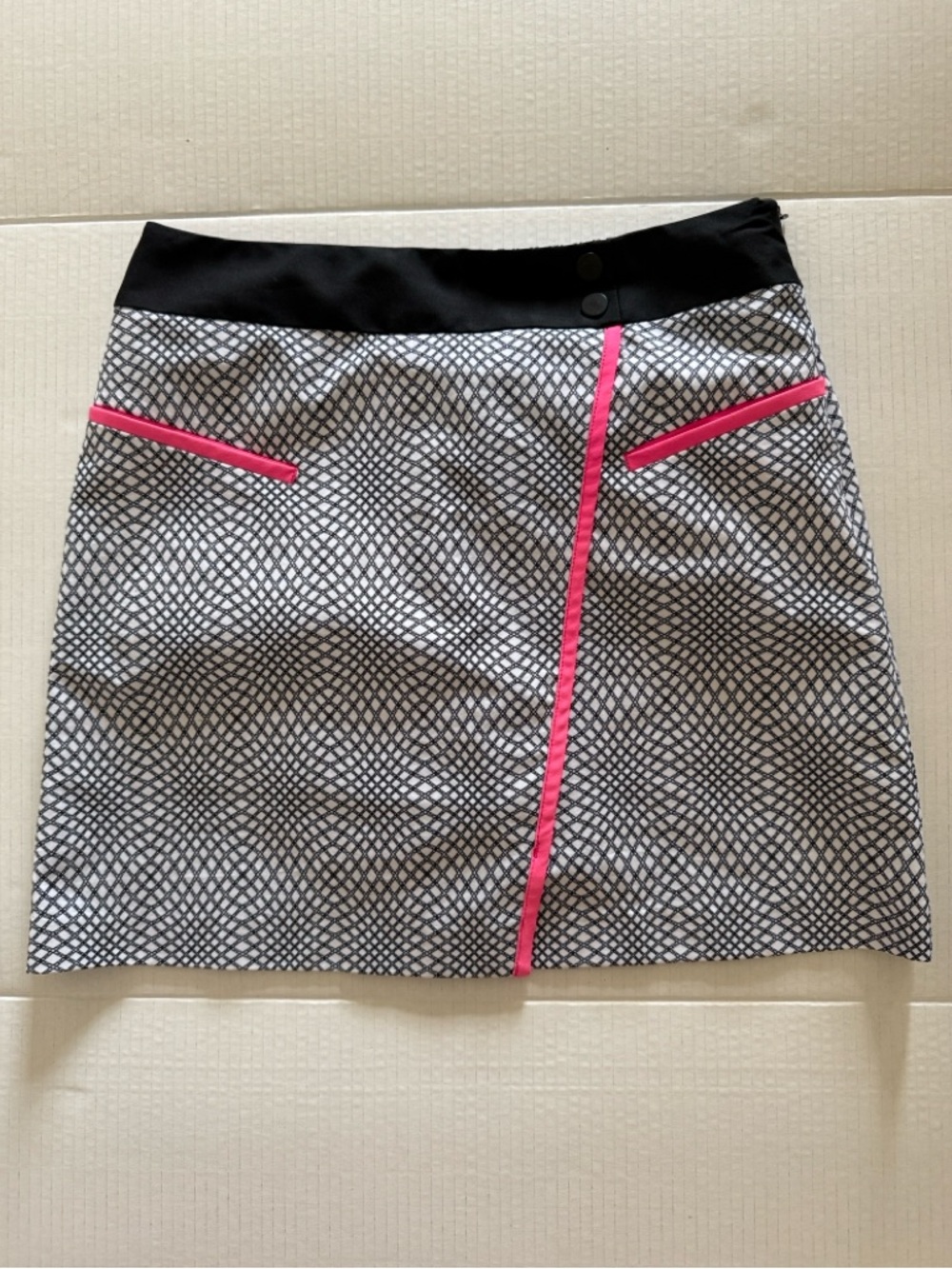 Black & White Geometric Skirt with Pink Trim by Annika